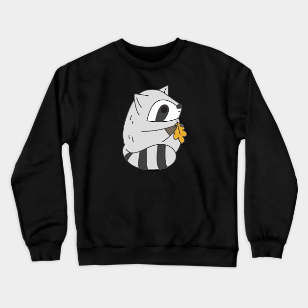 Cute fat raccoon holding an oak leaf Crewneck Sweatshirt by Noristudio